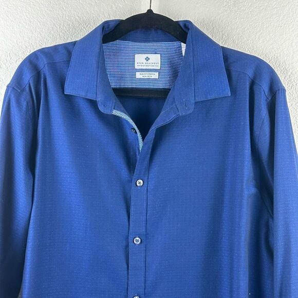 Ryan Seacrest Distinction Men Size 16 1/2 Dress Shirt Blue Pattern Long Sleeve - Picture 3 of 11